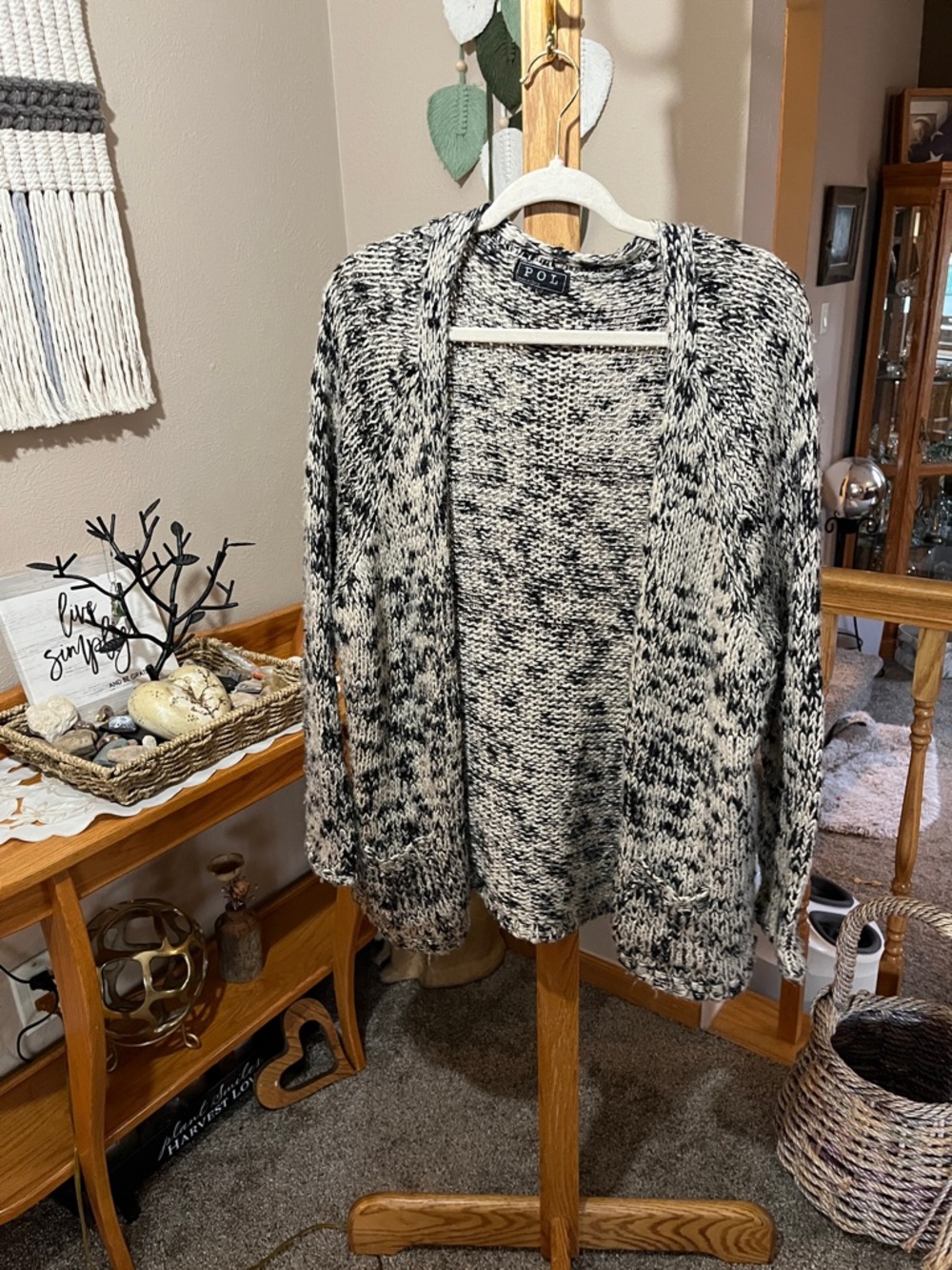 POL Black & White Marled Open-Front Women's Cardigan